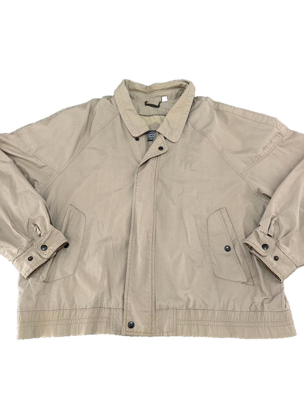 Vintage Members Only Bomber Jacket Men 46 XL Beige Zip Pockets Button Brown Tan